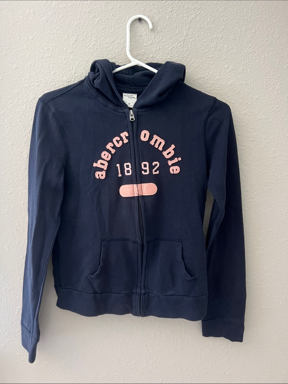 abercrombie kids Navy Zip-Up Hoodie with Pink Logo kids xl